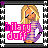 Pixelated icon of a blonde woman in purple striped shirt with pink text 'hilary duff' below, framed by black and white border.