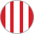 Circular icon with alternating vertical red and white stripes on a gray background.