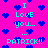 Pixelated cyan text and blue hearts on a bright pink background, repeating 'I Love you... PATRICK!!' in multiple positions across the frame.