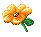 Pixelated orange flower with green stem and leaves in various open states on gray background