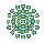 A circular pixelated pattern with four distinct color variations arranged in a , each variation showing different shades of green and blue