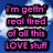 Pixelated image with pink text on black backgrounds over blue sky and clouds, reading "I'm gettin' real tired of all this LOVE stuff" and "why can't everyone just be friends???".