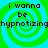 Four identical display a green and cyan spiral background with black text reading "i wanna be hypnotizinghypnotizing" in pixelated font