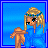 Animated contact sheet of a pixel art fairy character in blue dress with blonde hair and turquoise headband, holding a small brown creature against blue background.