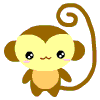 Two side-by-side cartoon monkey icons with yellow faces, brown bodies, and curled tails; left monkey has open eyes, right monkey has closed eyes.
