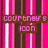 A static image with vertical pink and brown stripes, featuring two identical text blocks reading "courtney's ICON" in pixelated font.
