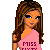 Pixel art buddy icon of a female character named Jenn wearing a pink one-shoulder top and blue-gray jeans with red stitching, shown in two frames on a gray contact sheet background.
