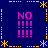 A static digital image with four identical pink 'NO' text blocks arranged in a on a dark blue background, surrounded by yellow dashed lines and starburst symbols