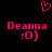 Pixelated pink text and symbols on black background: 'Deanna' with ':O)' below, two identical instances side-by-side, a small heart above center.