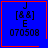 Blue square with red border containing black text 'J', '[&&]', 'E', and '070508' in pixelated font; one frame has a small red heart, another has a small red starburst.