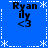 Blue background with white dotted lines and star shapes forming a , four identical text blocks reading "Ryan illy <3" in black pixelated font at each corner