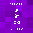 Pixelated text on a purple background with white text reading 'zozo is in da zone' repeated twice in vertical alignment