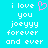 Pixelated cyan background with white text reading 'i love you joeyyy forever and ever' and a pink heart symbol replacing the word 'heart'.