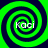 Four identical green and black spiral patterns arranged in a , each containing the text 'Kaci' in white pixelated font
