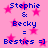 Pixelated pink background with blue text reading "Stephie & Becky = Besties =]" and scattered pink stars, animated to shift star positions.