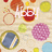 Pixelated pattern of colorful circles and shapes on a light background with repeated 'Kody' text overlay.