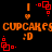 Pixelated orange text and red symbols on black background with repeated elements and partial smiley faces.