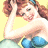 A vintage-style pinup woman with red hair and blue accessories poses against a yellow background, next to green text reading 'OriginalIcons.com' on dark green.