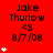 Red background displays repeated text "Jake Thurlow <3 8/7/08" with white star icons increasing from one to four per across three