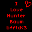 Red pixelated text and symbols on black background: 'I' above a heart, followed by 'Love', 'Hunter', 'Baum', and 'bfftd<3'.