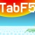 Pixelated gradient background with red-orange top transitioning to blue, featuring large white text 'TabF5' and a small green pixel cluster near bottom-right.