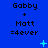 Blue background with repeated text "Gabby + Matt =4ever" and animated light blue symbols changing across frames.