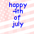 Blue text 'happy 4th of july' on a pink and white striped background with scattered dots.