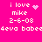 Pixelated text on bright pink background with animated heart and sparkle effects near 'i love mike' phrases.