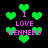 Green pixelated hearts float around pink text reading "I LOVE KENNEDY" on a black background.
