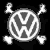 A pixelated grayscale icon features a central circular emblem with stylized 'W' and 'H' letters, surrounded by four white bone shapes on black background.