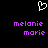 A black background displays a white pixelated heart symbol above two identical purple text blocks reading 'melanie marie' in lowercase.