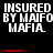 Black background with white pixelated text reading "INSURED BY MAIFO MAFIA." repeated in two , each containing three identical copies of the phrase