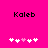 Bright pink background with black text 'Kaleb' above two of pixelated heart symbols, where one heart in each changes color from white to light pink