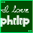 A 2x2 contact sheet of three animated frames showing a green background with white text "i love philip" and small cyan squares in corners, where the word "philip" is partially visible or pixelated in some frames.