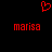 Red pixelated heart symbol above two instances of the text 'marisa' on a black background.