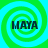 Four identical display the word MAYA in dark blue text over green and cyan spiral backgrounds, arranged in a