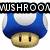 Two pixelated mushroom characters with text banners above them; left character has blue cap, right has brown-and-yellow striped cap.
