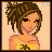 Pixel art contact sheet showing five frames of an animated buddy icon featuring a cartoon woman, clothing details, and text elements.