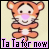 Pixelated cartoon tiger character with orange stripes, pink nose, and white chest against light beige background, with text "Ta Ta for now" in black letters on purple banner at bottom.