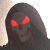 A pixelated figure with glowing red eyes and dark hooded clothing against a light background, next to green text reading "Original Icons .com" on a dark green backdrop.