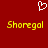 Red background with white pixelated heart symbol above two yellow pixelated "Shoregol" text instances.