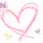 Five pink hand-drawn hearts on white background with small yellow and purple hearts, text elements change across frames.
