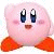 A pixelated Kirby character with pink body, blue eyes, and orange bow tie appears in a 2x2 contact sheet layout with visible text elements.