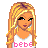 Pixel art contact sheet showing three frames of an animated icon featuring a cartoon woman with blonde hair, white top, pink skirt, and patterned tights, accompanied by text elements.