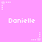 Pixelated pink background with repeated white text 'Danielle' and star-shaped icons in various positions.