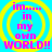 Four identical display pink text 'im... in my own WORLD!!' over a blue background with yellow concentric circles, each showing the same static image