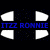 Pixelated blue text on black background with white directional arrows, displaying multiple names and a number.