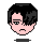 Pixel art composition featuring a character head, cloud, and seahorse on gray background.