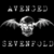 Animated sequence showing a skull with wings logo on black and white backgrounds, transitioning between text-labeled states.