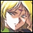 Pixelated anime-style character with blonde hair and closed eyes, next to stylized text on a black background.